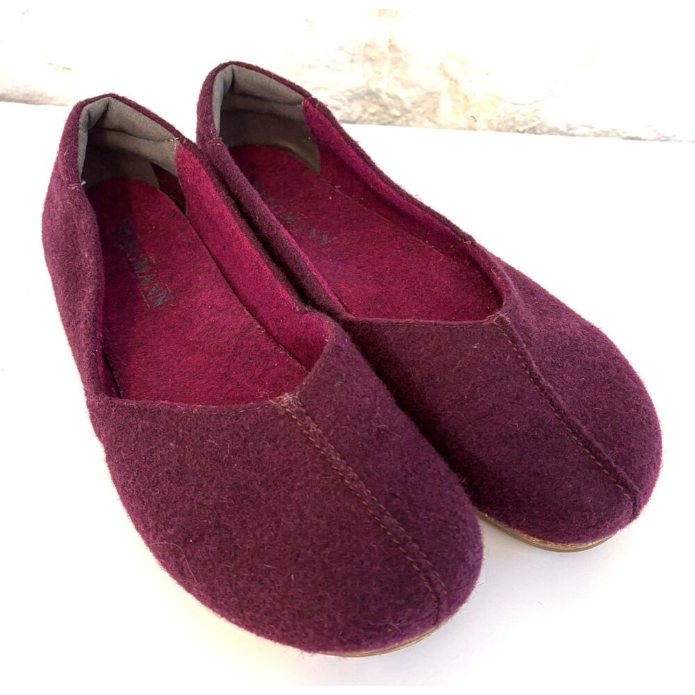 Stegmann Liesl Wool Skimmer Loafers Burgundy Merlot Cork Sole Lagenlook Appx 10